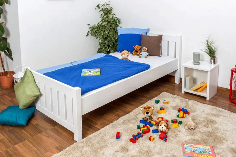 Bettrahmen für Kinder / Kinderbett 100 x 200 cm | Massivholz: Kiefer | Weiß Lackiert Abbildung