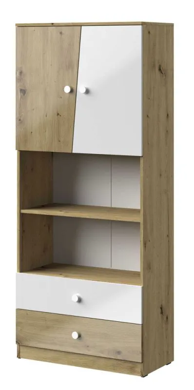 Schrank Sirte 04, Farbe: Eiche / Weiß Hochglanz - Abmessungen: 190 x 80 x 40 cm (H x B x T)