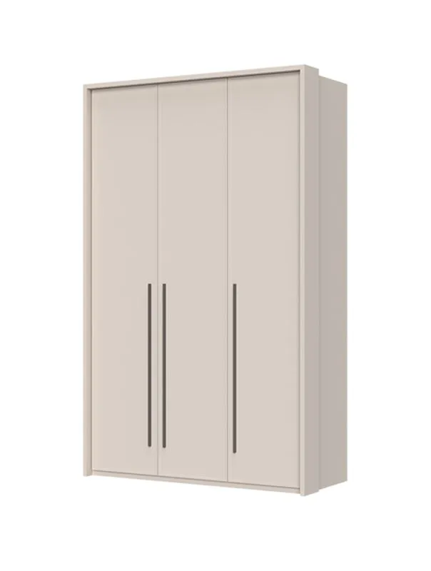 Dreitüriger Kleiderschrank mit Rahmen Neiafu 32, Farbe: Kaschmir, zwei Kleiderstangen, Soft-Close-Funktion, Maße: 226 x 142 x 60 cm, verstellbare Füße