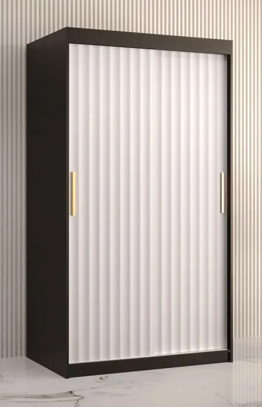 Kleiderschrank mit fünf Fächern Balmenhorn 51, Farbe: Schwarz matt / Weiß matt - Abmessungen: 200 x 100 x 62 cm (H x B x T), mit genügend Stauraum
