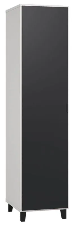 Schmaler 47 cm breiter Kleiderschrank mit 1 Tür | Farbe: Weiß / Schwarz Abbildung