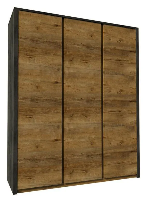 166 cm breiter Kleiderschrank mit 3 Türen | Farbe: Eiche Dunkelbraun Abbildung