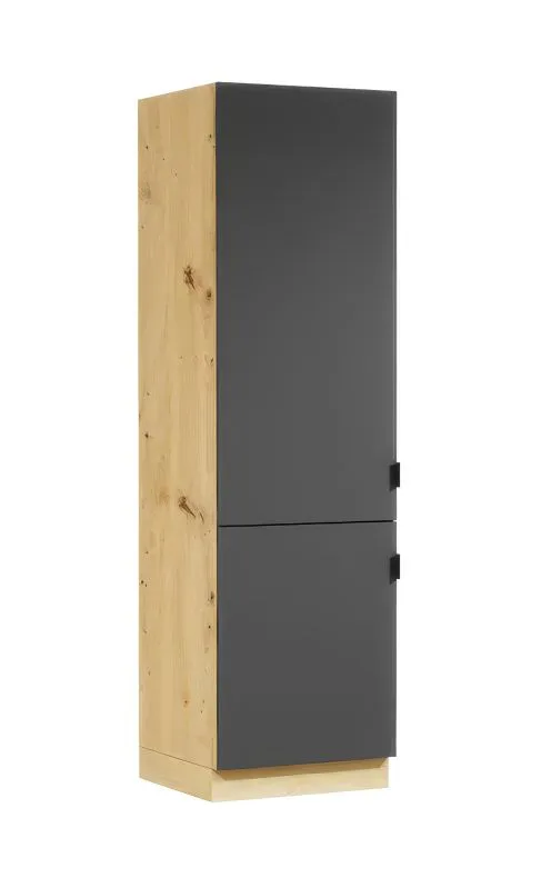 Kühlschrank Umbauschrank | 2 Türen | Artisan-Eiche / Grau | 60 x 57,8 x 211,9 cm | Push-to-Open | 2 Metallgriffe | ABS-Kantenschutz | Matterhorn 21