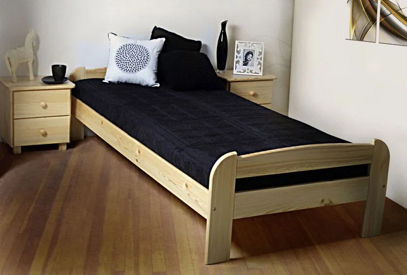 Kinderbett 90 x 200 cm | Massivholz: Kiefer | Natur Lackiert | inkl. Rollrost Abbildung
