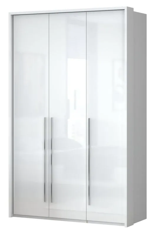 Drehtürenschrank / Kleiderschrank mit LED-Rahmen Siumu 22, Farbe: Weiß / Weiß Hochglanz - 226 x 142 x 60 cm (H x B x T)