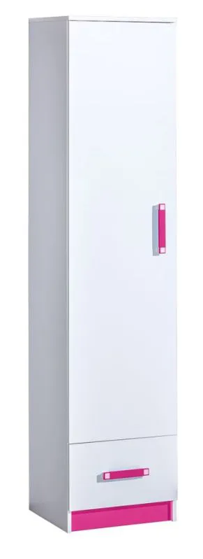 Kinderzimmer - Schrank Frank 05, Farbe: Weiß / Rosa - 189 x 45 x 40 cm (H x B x T)