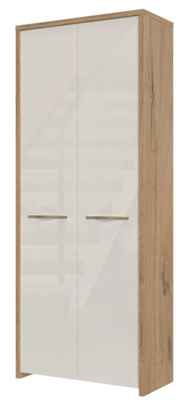 Drehtürenschrank / Kleiderschrank Gataivai 20, Farbe: Beige Hochglanz / Walnuss - 192 x 78 x 36 cm (H x B x T)