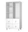 2 Meter hoher Drehtürenschrank / Kleiderschrank | Weiß | Taygetos 03 | 201 x 105 x 55 cm | 2 Türen | 4 Schubladen | 6 Fächer | Einfarbig | Ledergriffe