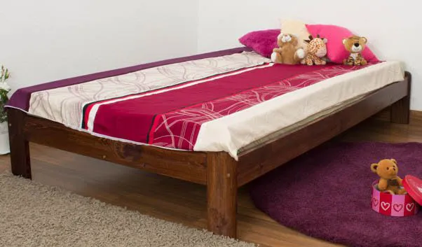 Bettrahmen für Kinder / Kinderbett 120 x 200 cm | Massivholz: Kiefer | Nuss Lackiert | inkl. Rollrost Abbildung