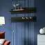 Außergewöhnliche Wohnzimmer Wohnwand Hompland 35, Farbe: Weiß / Schwarz - Abmessungen: 170 x 260 x 40 cm (H x B x T), mit blauer LED-Beleuchtung