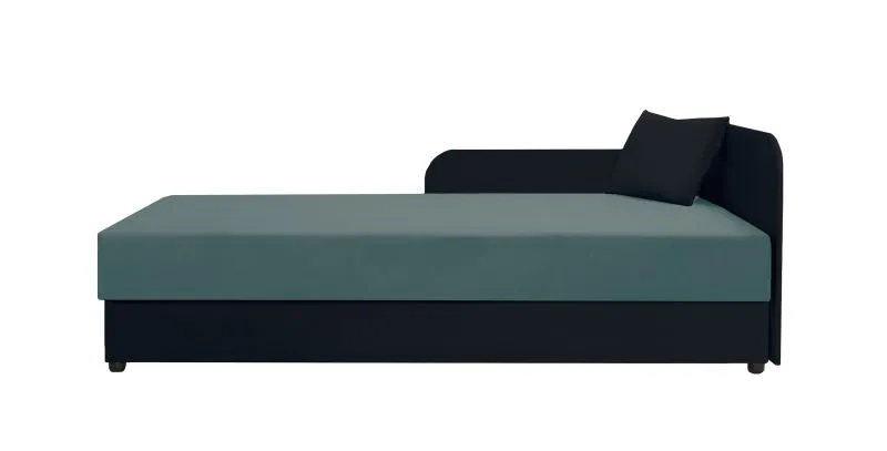 Gästebett / Tagesbett Lobatos 98, Farbe: Schwarz / Türkis, Kopfteil rechts, aufklappbarer Stauraum, Bonellfederkernung, Liegefläche: 80 x 195 cm, inkl. Kissen
