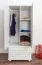 Schmaler Kleiderschrank | 2 Drehtüren | 2 Schubladen | 4 Fächer | mit Kleiderstange | 80 cm breit | Massivholz | Farbe: Weiß Abbildung