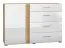 Kommode Tullahoma 04, Farbe: Eiche / Weiß Glanz - Abmessungen: 90 x 134 x 42 cm (H x B x T), mit 1 Tür, 4 Schubladen und 2 Fächern