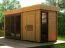 Gartensauna / Outdoor-Sauna 40 mm | mit großen Fenstern - bodentief | für bis zu 8 Personen | 4 x 2 Meter | großzügiger Vorraum | Farbe: Eiche / Anthrazit Abbildung