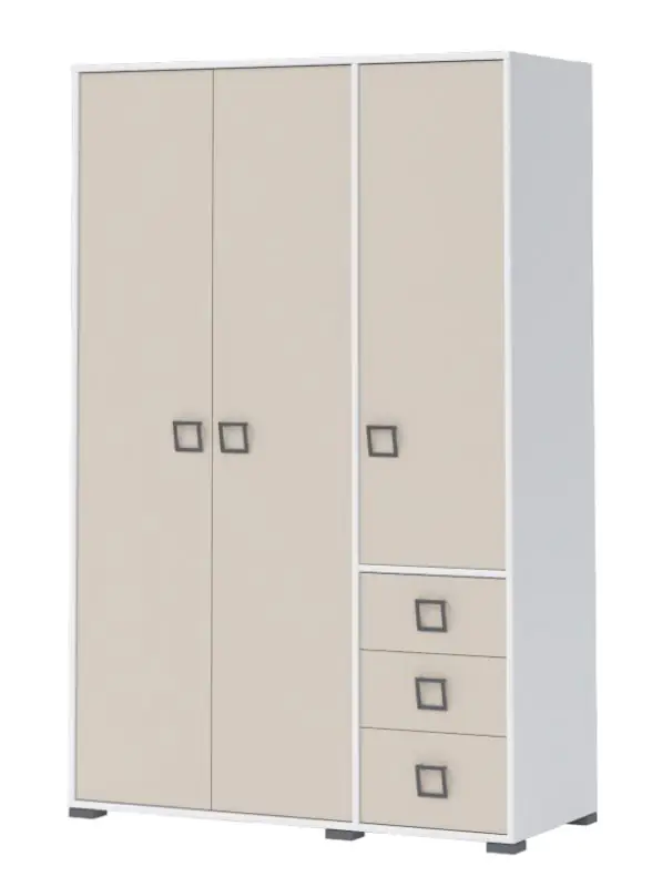 Drehtürenschrank / Kleiderschrank 14, Farbe: Weiß / Creme - Abmessungen: 198 x 126 x 56 cm (H x B x T)