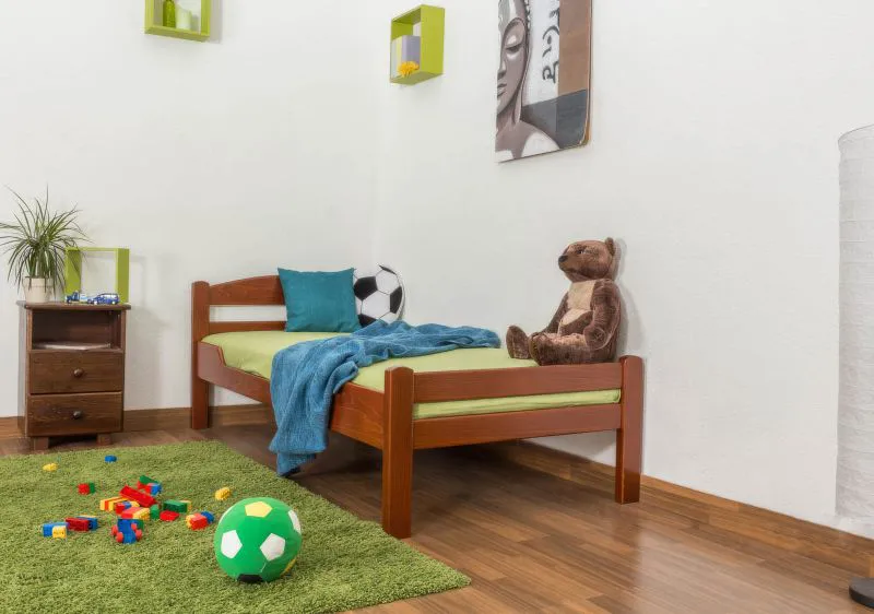 Kinderbett / Jugendbett "Easy Premium Line" K1/2n, Buche Vollholz massiv kirschrot lackiert - Liegefläche: 90 x 200 cm