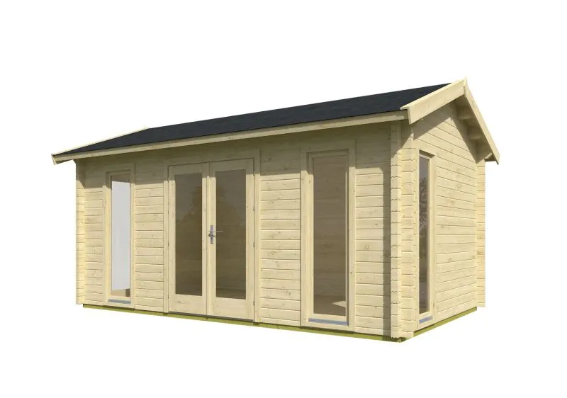 Gartenhaus mit Satteldach, inkl. Fußboden, Außenmaße: 320 x 520 cm, 70 mm Blockbohlenhaus, aus nordischen Fichtenholz, Grundfläche: 16,64 m², Fenster und Tür aus Isolierglas
