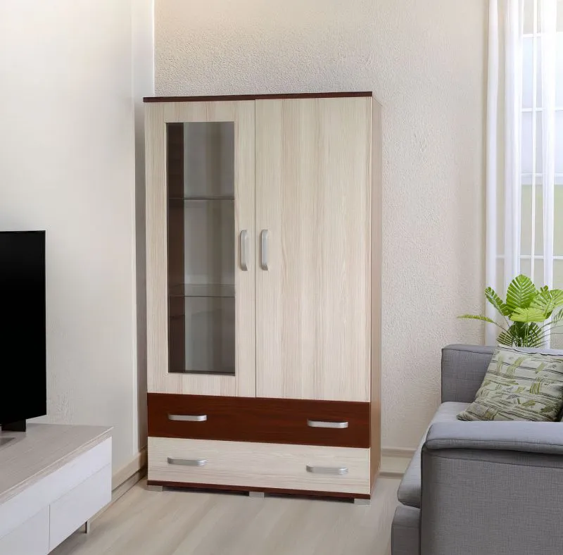 Vitrine Cikupa 24, Farbe: Nuss / Ulme - Abmessungen: 190 x 90 x 40 cm (H x B x T)