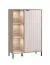 Kommode / Highboard mit einer Tür Zitiste 06, Farbe: Eiche Grau / Kaschmir, sechs Fächer, ABS-Kanten, Maße: 131 x 86,5 x 40 cm, Beine & Griffe: Metall