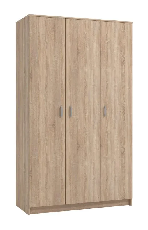 Kleiderschrank / Drehtürenschrank mit drei Türen Kovin 07, Farbe: Eiche Sonoma, eine Kleiderstange, fünf Fächer, Maße: 205 x 120 x 52 cm, für Schlafzimmer