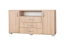 Geräumige Kommode Ainsa 16 in Eiche Braun, mit 4 Einlegeböden, 80 x 150 x 40 cm, 2 Türen, 3 Schubladen, 1 Ablagefläche, Metallgriffe